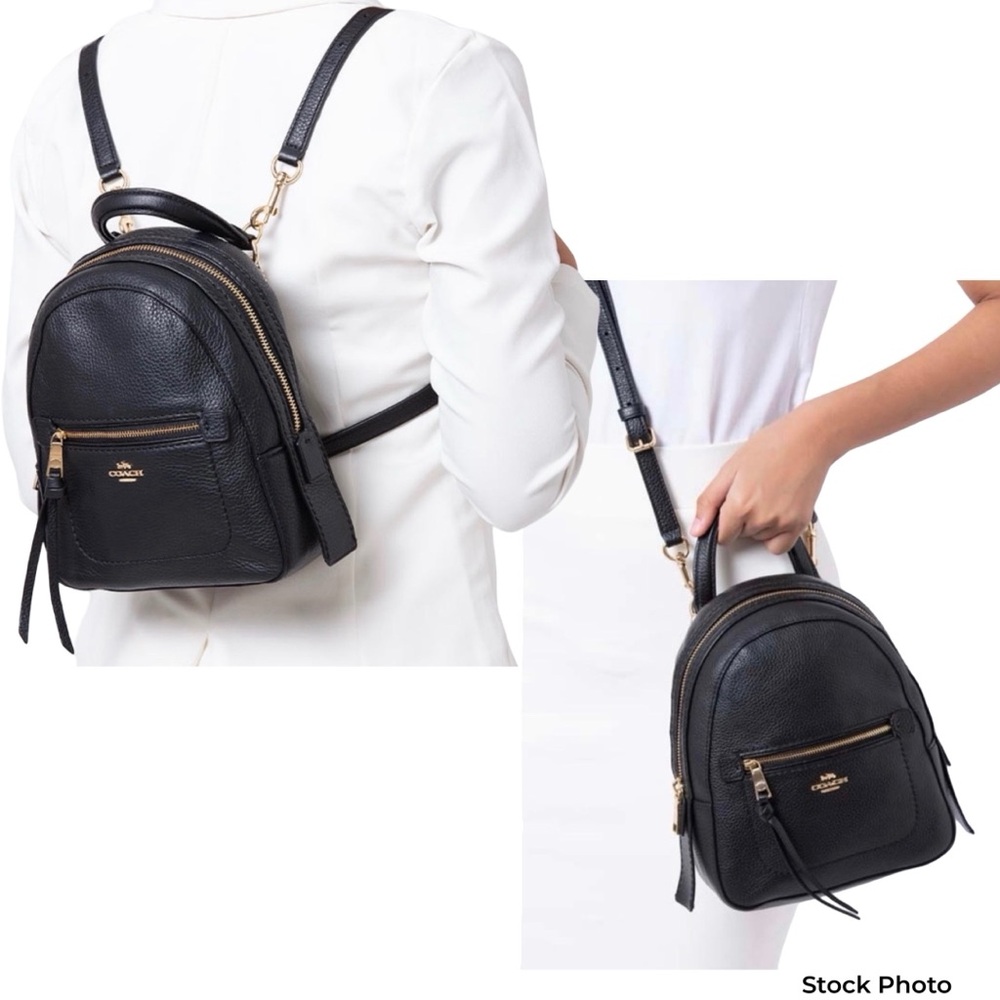 Coach Black Leather Convertible Small Backpack.